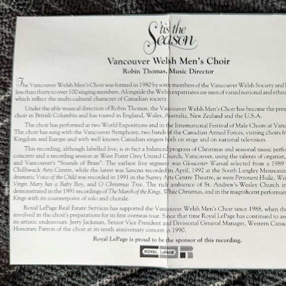 Vintage Audio Cassette - Vancouver Welsh Men’s Choir - © 1989, 1991 and 1992 - Picture 6 of 9